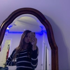 american eagle black and white striped sweater